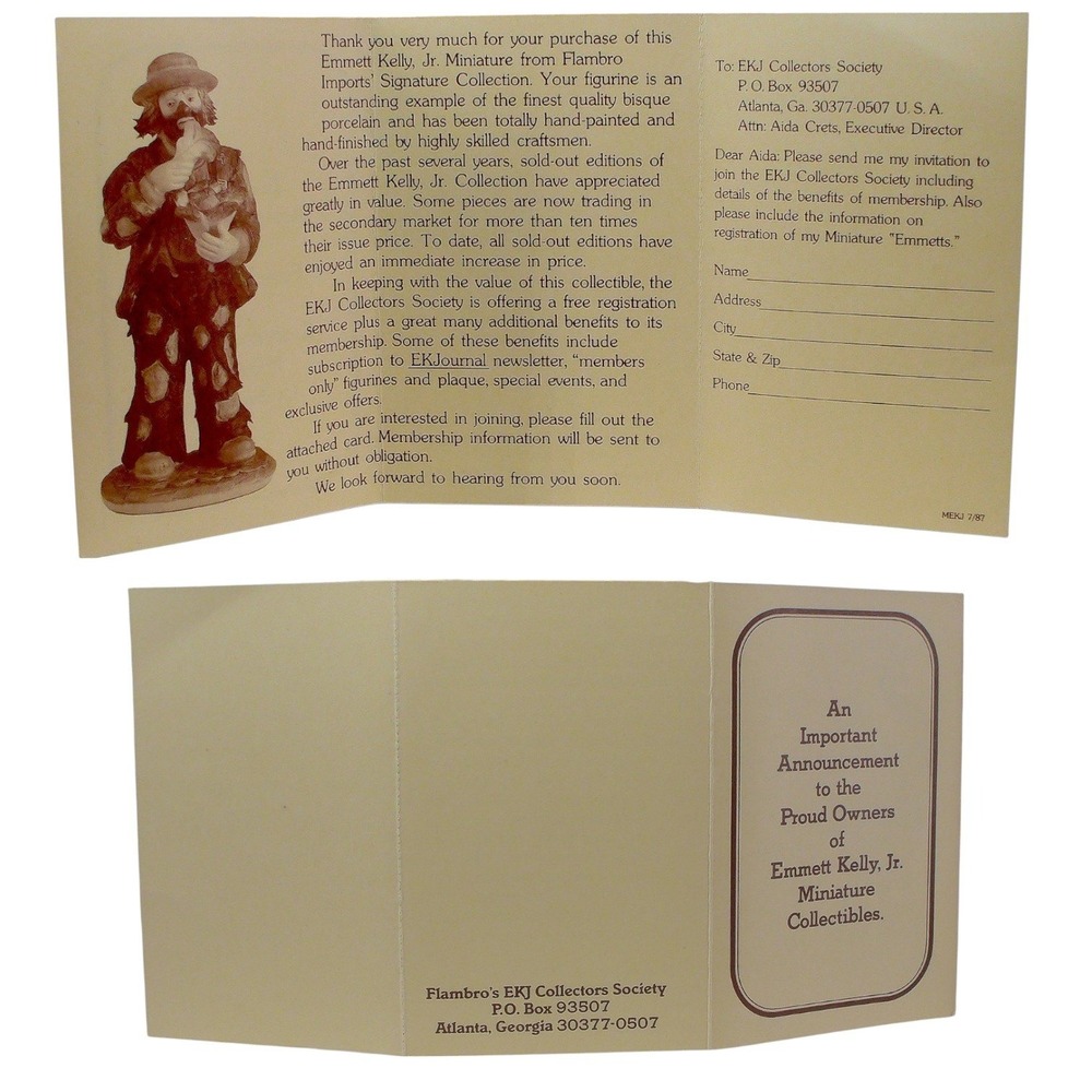 Flambro Emmett Kelly Jr Clown Figure "A Hole in the Sole"‎ Box/COA Mint 1987 VTG - Picture 4 of 11